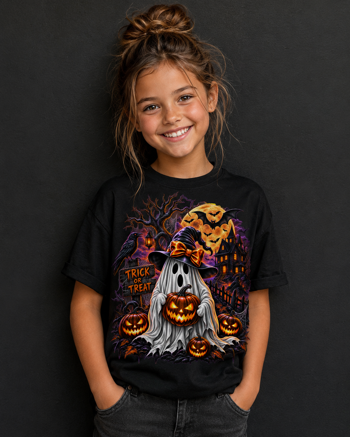 Kids' Spooky Cute Halloween Ghost & Bat Tee