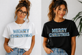 Women's Merry Christmas Snow Globe Letter Tee