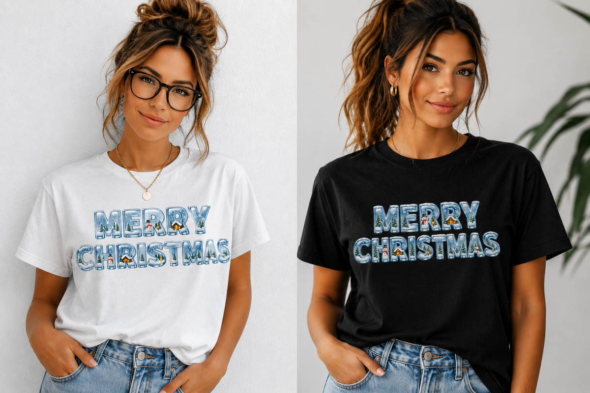 Women's Merry Christmas Snow Globe Letter Tee