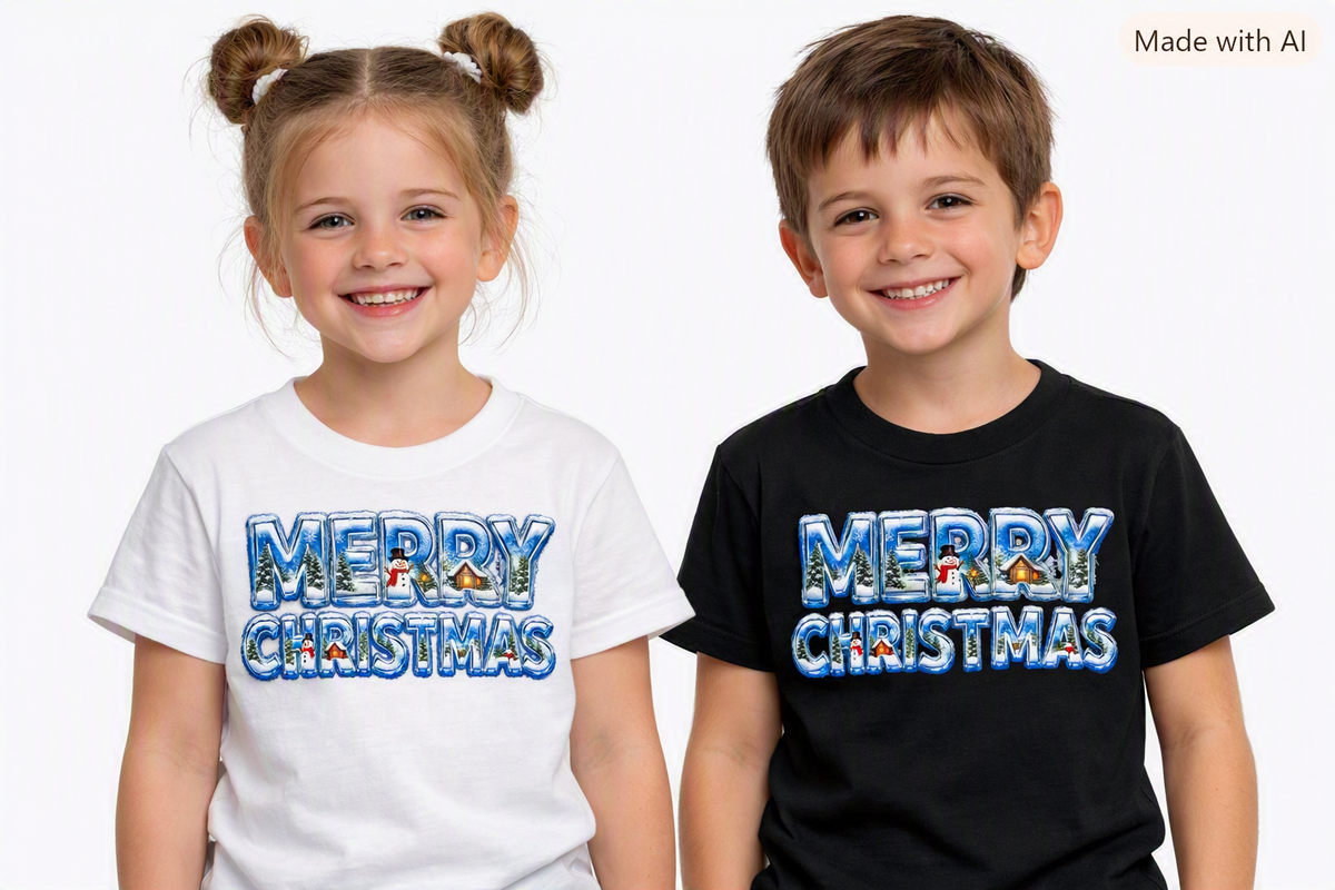 Kids' Merry Christmas Snow Globe Letter Tee